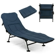 Costway Folding Camping Cot with  Detachable Mattress & 6-Position Adjustable Backrest Navy