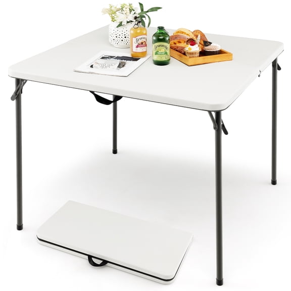 Costway Folding Camping Table Portable HDPE Outdoor Picnic Dining Table w/ Handle White