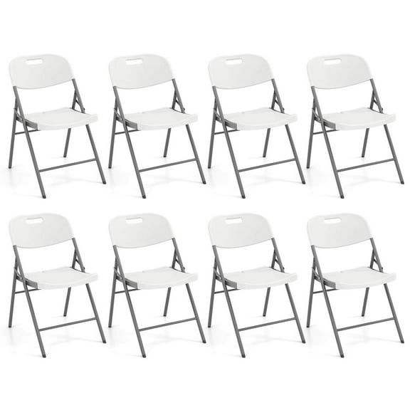 Costway Folding Chairs Set of 8 HDPE Plastic Chairs with Metal Frame for Home Office