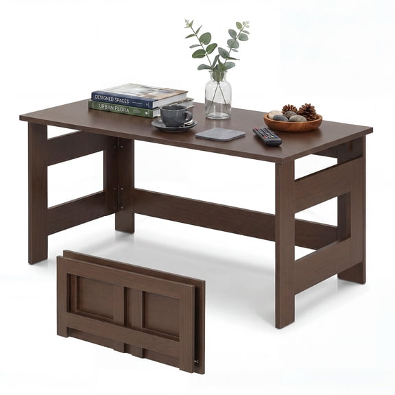 Costway Folding Coffee Table, Portable Low Floor Table with Foldable Legs for Living Room Brown