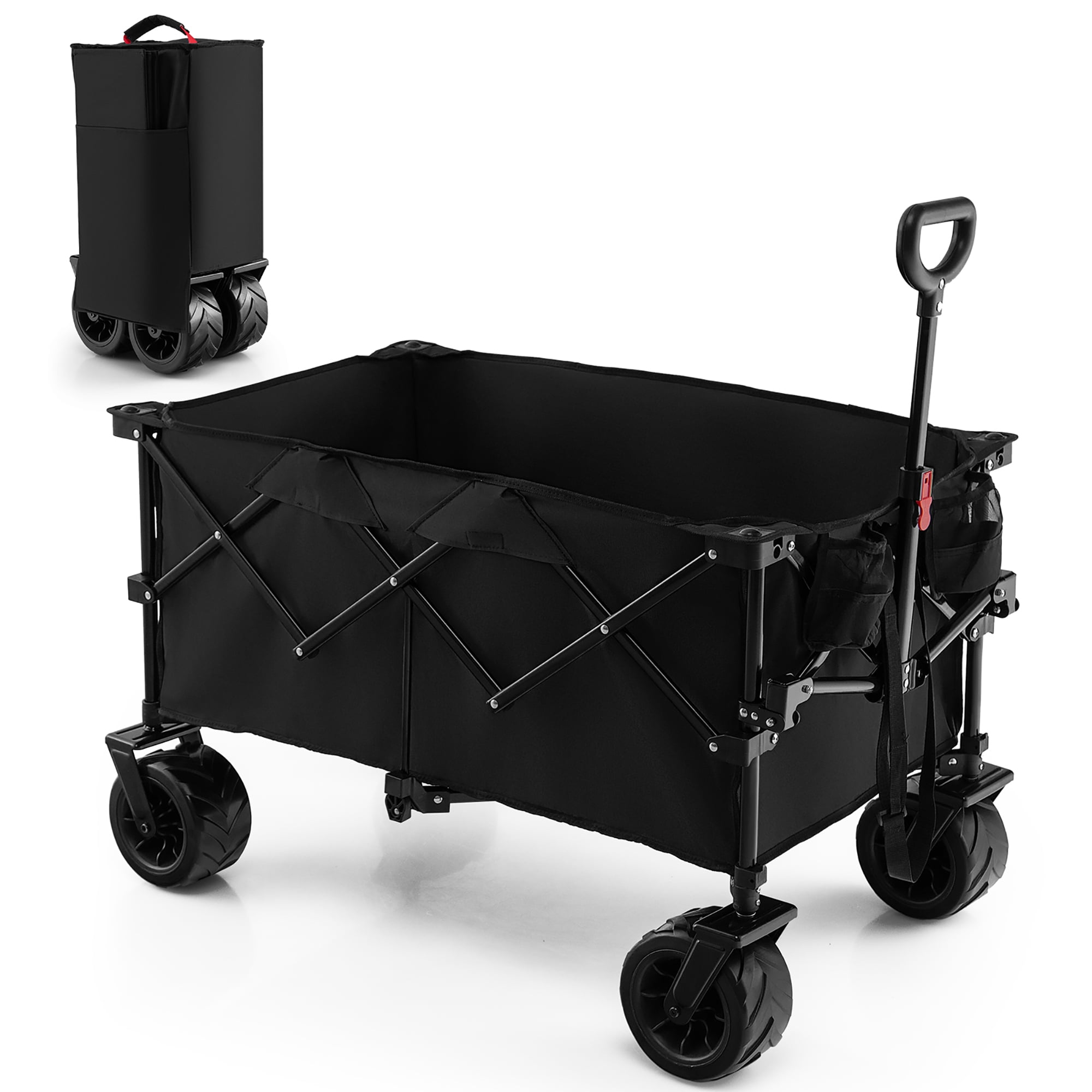 Costway Folding Steel Wagon Utility Collapsible Garden Cart w/ Wide