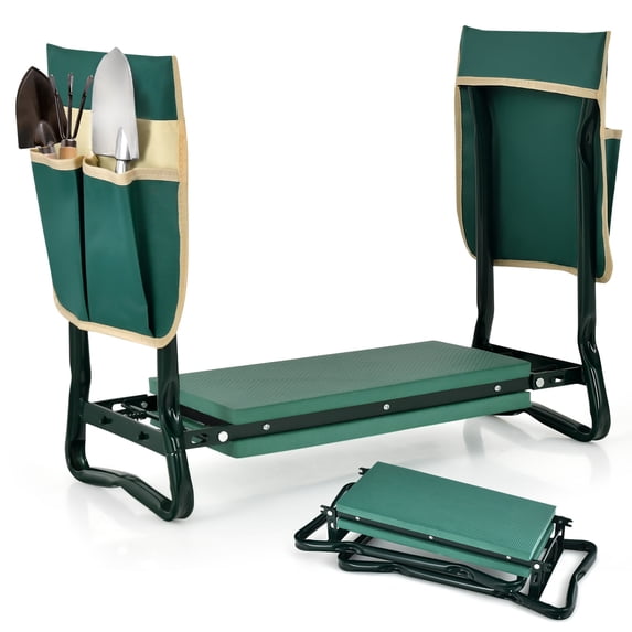 Costway Folding Garden Kneeler Seat Bench w/2 Bonus Tool Pouches EVA Foam Pad