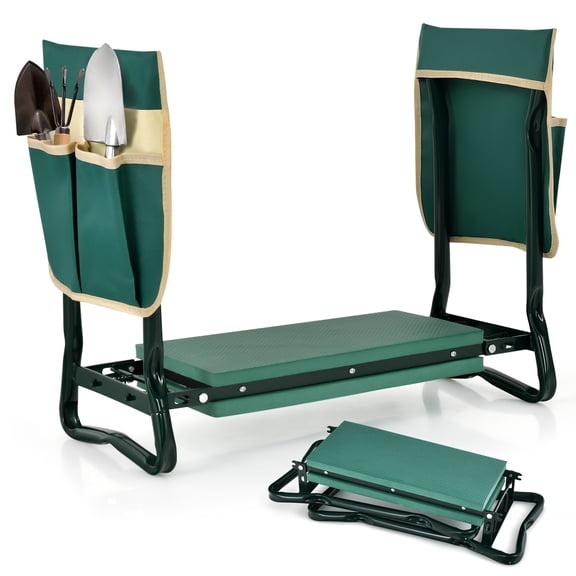 Costway Folding Garden Kneeler Seat Bench w/2 Bonus Tool Pouches EVA Foam Pad