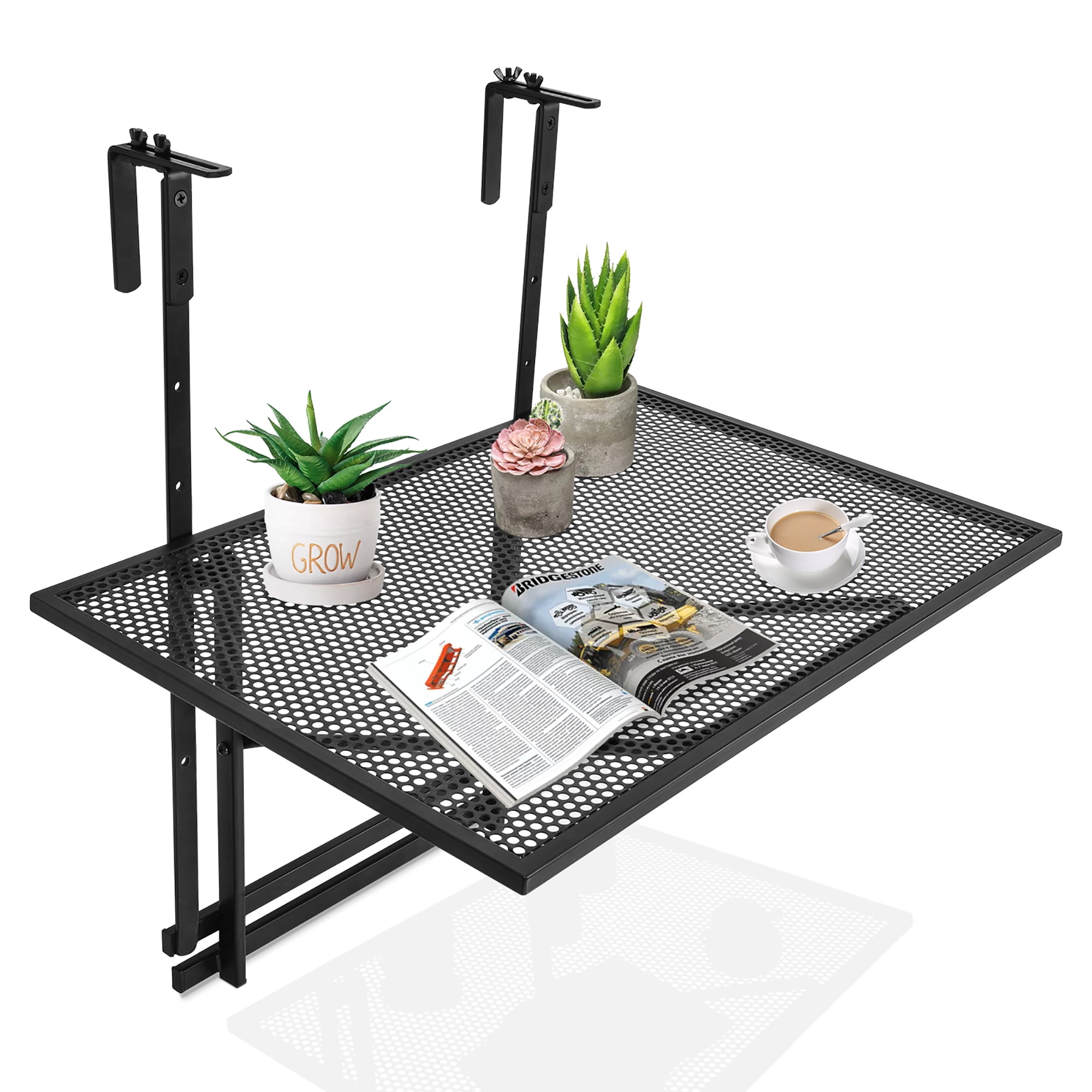 Costway folding balcony deck table patio small side stand hanging railing adjustable discount