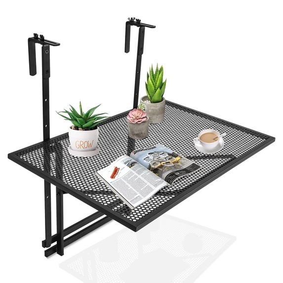 Costway Folding Hanging Table Adjustable Balcony Railing Table Patio Deck Black