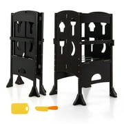 Costway Folding Kitchen Kids Step Ladder Stool Wooden Toddler Safety Tower Helper Coffee