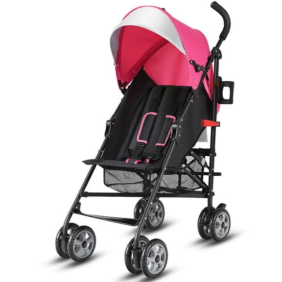 Costway Folding Lightweight Baby Toddler Umbrella Travel Stroller with Storage Basket Pink