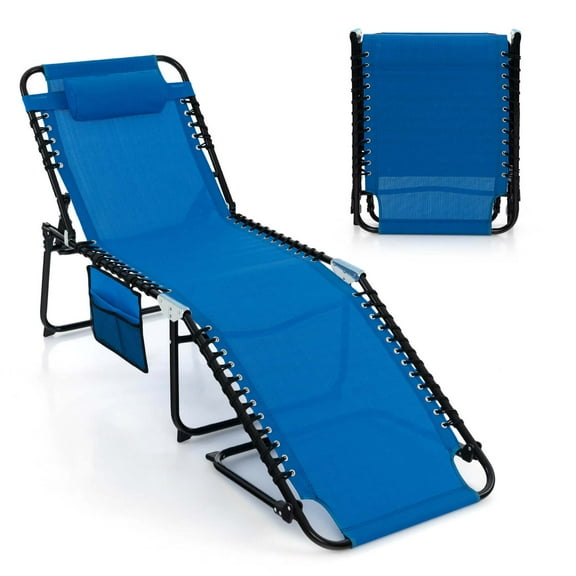 Costway Folding Lounge Chaise Recline Chair with Adjustable Backrest and Footrest Navy
