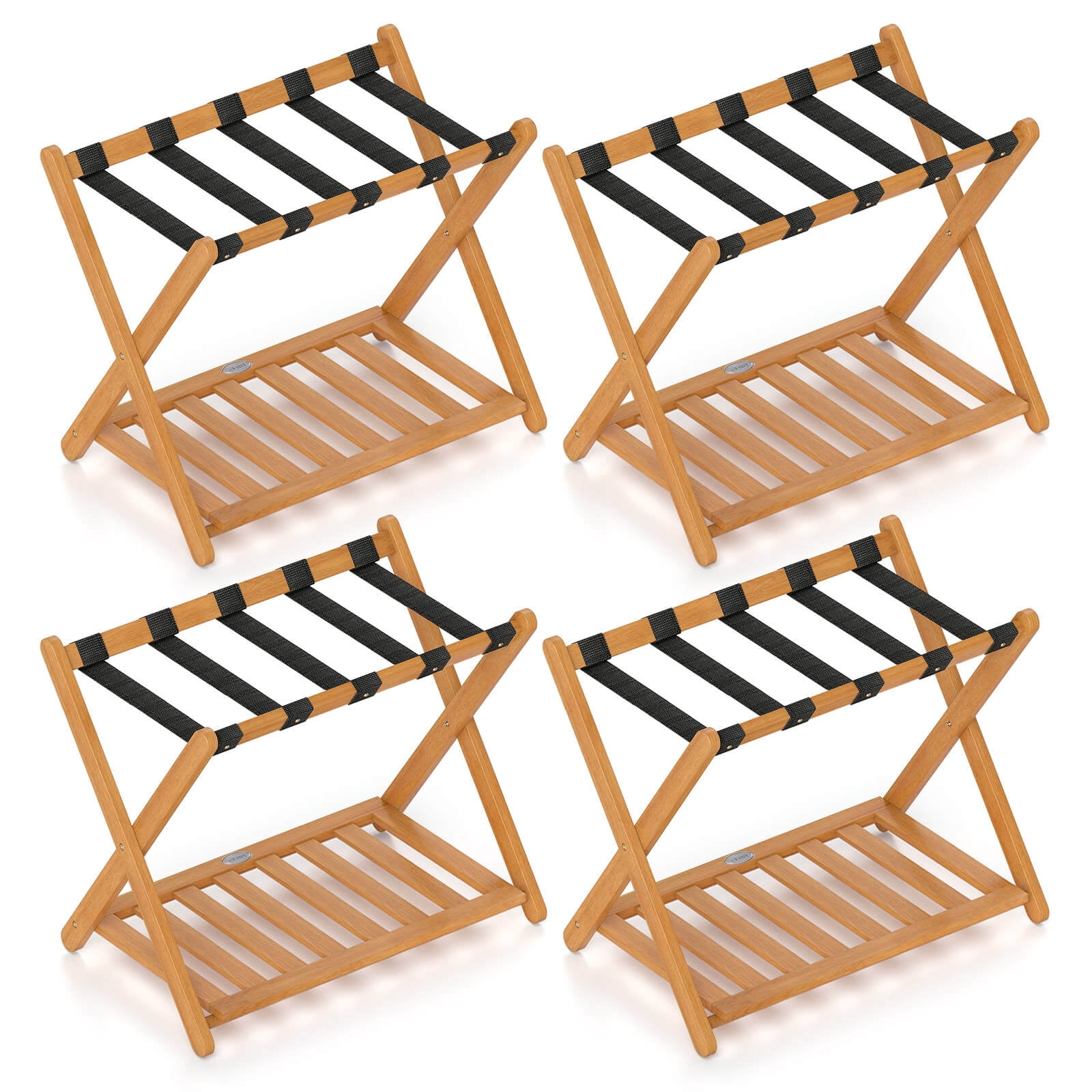 Laggage Rack Costway Folding Luggage Racks Set of 4 with Storage Shelf & 5 Nylon ...