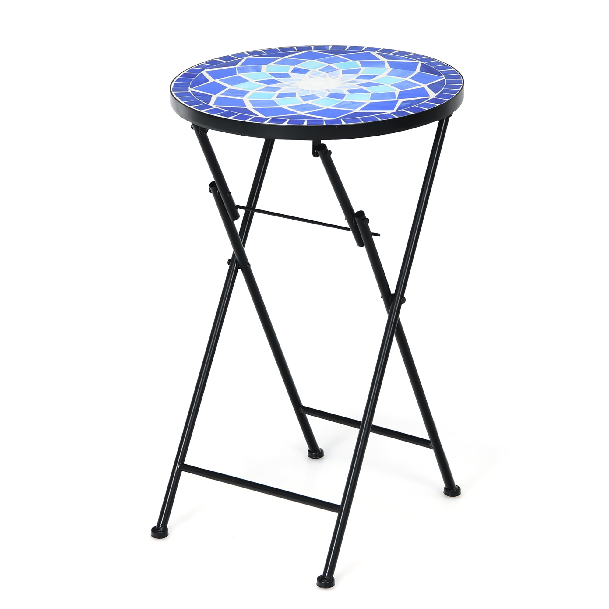 Costway Patio Outdoor Small Folding Metal Mosaic Accent Bistro Side End