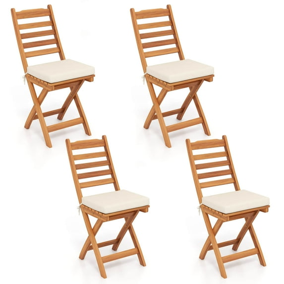 Costway Folding Patio Chairs Set of 4 with Slatted Backrests and Soft Seat Cushions