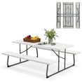thumbnail image 1 of Costway Folding Picnic Table with 2 Benches All Weather Wood-like Tabletop Umbrella Hole White, 1 of 10