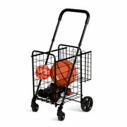 Costway Folding Shopping Cart, Basket Rolling Utility Trolley Adjustable Handle, Max weight capacity: 44 lbs, Dimensions: 17''L x 19''W x 35''/37.5''H