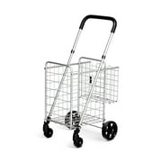 Costway Folding Shopping Cart Jumbo Basket Rolling Utility Trolley Adjustable Handle New