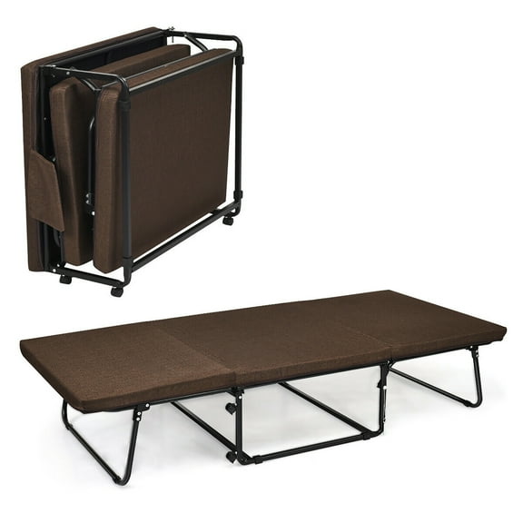 Costway Folding Sleeper Bed Ottoman Lounge Chair w/6 Position Adjustment Brown