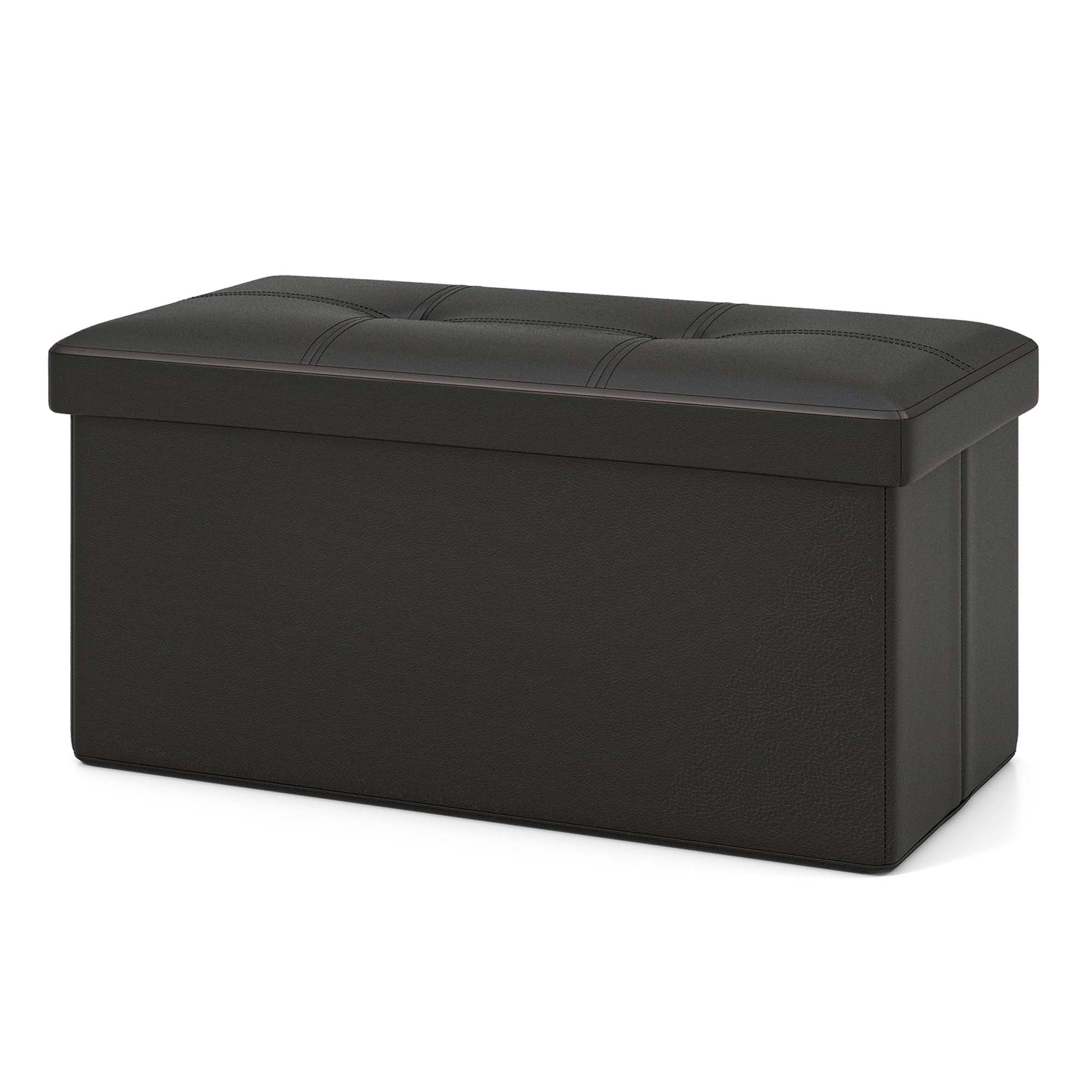 Costway Folding Storage Ottoman Upholstered Rectangle Footstool PVC Leather 22.5 Gallon Black
