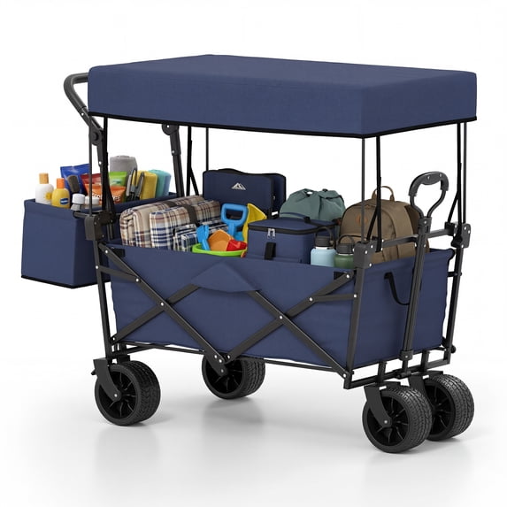 Costway Folding Utility Wagon with Detachable Canopy, Collapsible ...