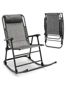 Costway Folding Zero Gravity Rocking Chair Rocker Outdoor Patio Headrest Grey