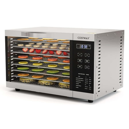 Costway - Food Dehydrator Dryer Machine 85°F-160°F with 8 Detachable Mesh Trays & Timer - Silver
