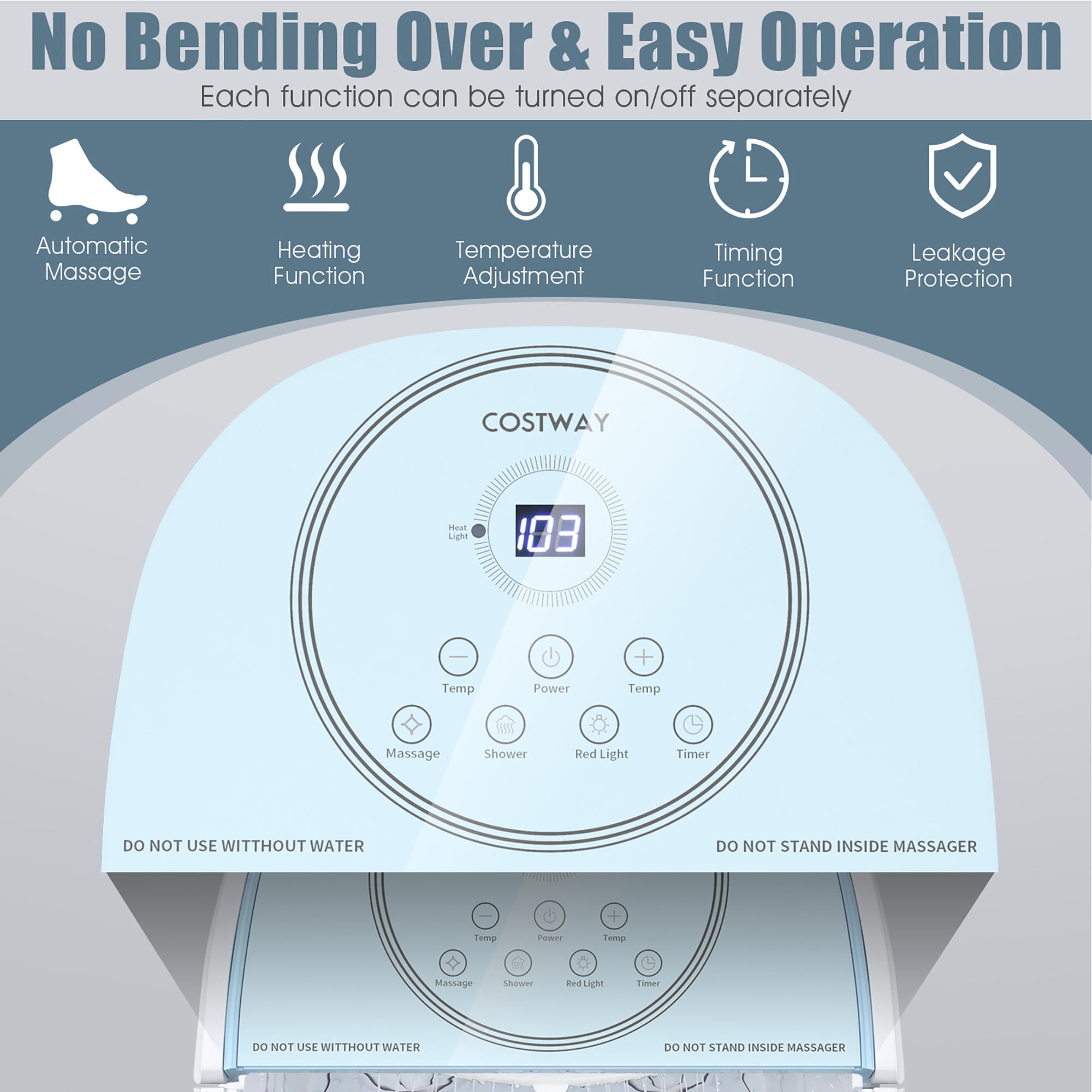 Costway Foot Spa Bath Massager w/ 2Angle Shower & Motorized Rollers