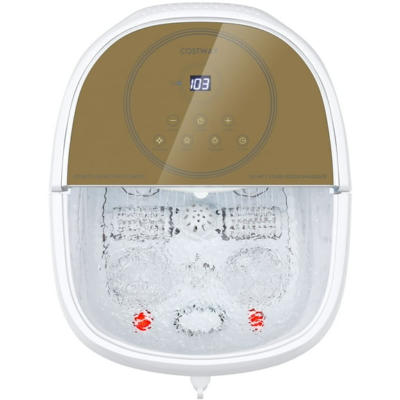 Costway Foot Spa Bath Massager w/ 2-Angle Shower & Motorized Rollers Coffee