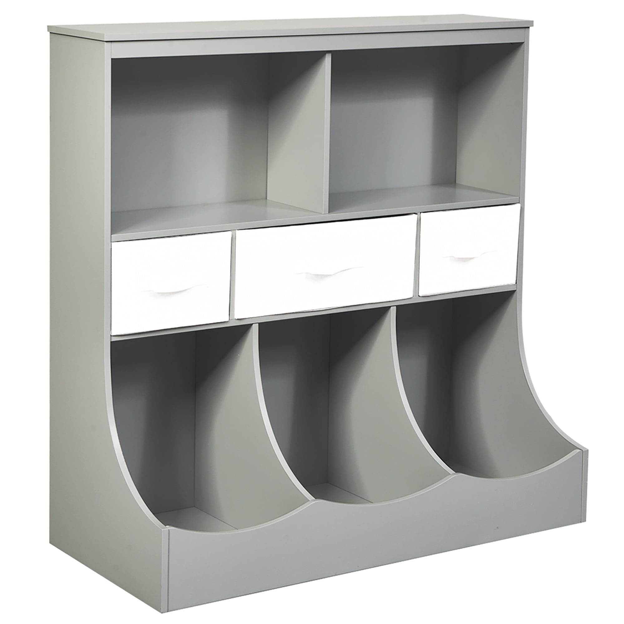 Gray Wooden Freestanding Kids Storage Organizer with Baskets