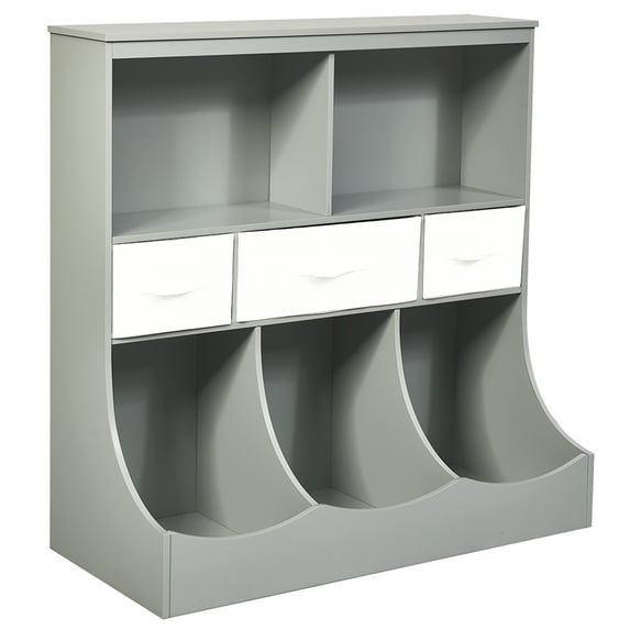 Costway Freestanding Combo Shelf Cubby Bin W/3 Baskets Grey