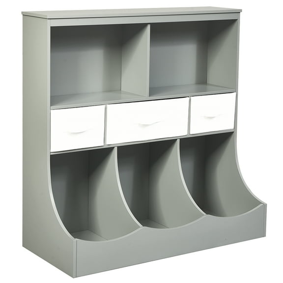 Costway Freestanding Combo Shelf Cubby Bin W/3 Baskets Grey