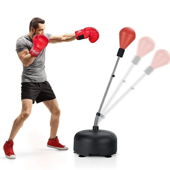 Goplus Freestanding Punching Bag with Stand Boxing Gloves for Adult Kids Adjustable Red