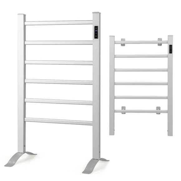 Costway Freestanding Wall Mounted Towel Warmer 6-Bar Aluminum Heated Towel Rack w/ Timer