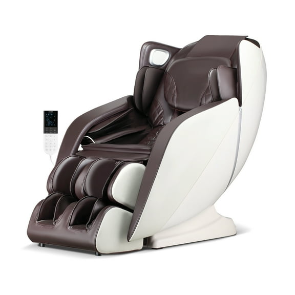 Costway Full Body Massage Chair with Voice Control Heat Foot Roller Brown