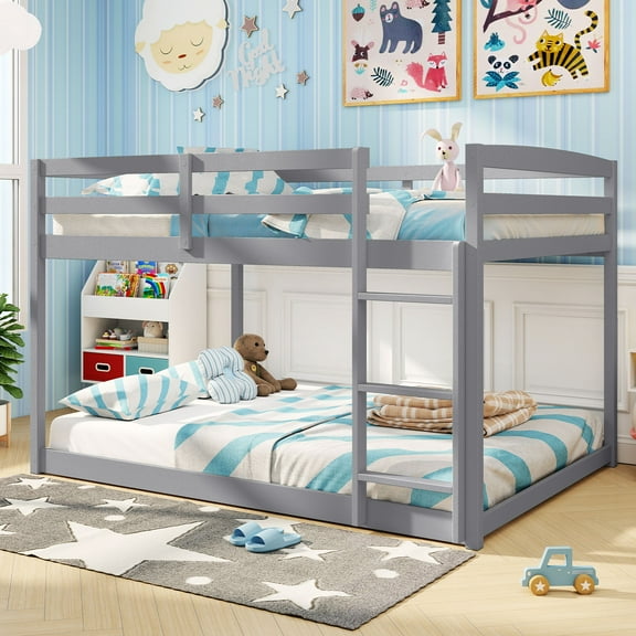 Costway Full Over Full Bunk Bed with Full-length Guardrails & Integrated Ladder Gray