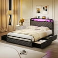thumbnail image 1 of Costway Full Size Bed Frame with LED Lights & Charging Station Storage Headboard Black, 1 of 10