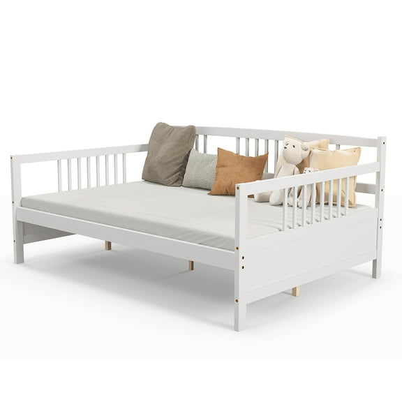 Costway Full Size Daybed Frame Solid Wood Sofa Bed for Living Room Bedroom White