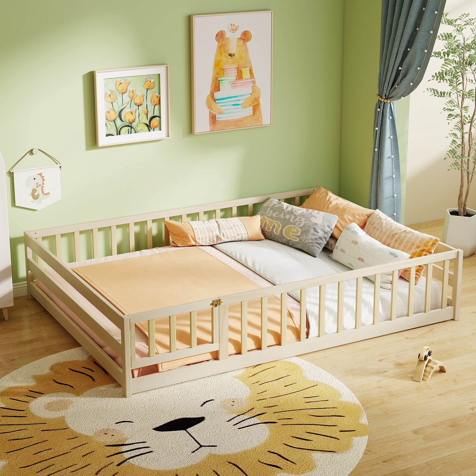 Costway Full Size Floor Bed with Full Length Safety Guardrails