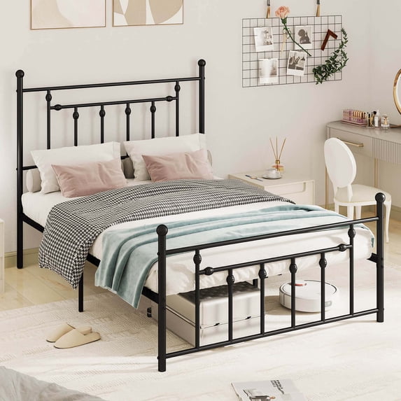 Costway Full Size Metal Bed Frame with Headboard Under-bed Storage Mattress Foundation