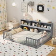 thumbnail image 1 of Costway Full Size Montessori Floor Bed with Bookcase Storage Shelves & Safety Fence Rails Gray, 1 of 11