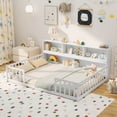 thumbnail image 1 of Costway Full Size Montessori Floor Bed with Bookcase Storage Shelves & Safety Fence Rails White, 1 of 11