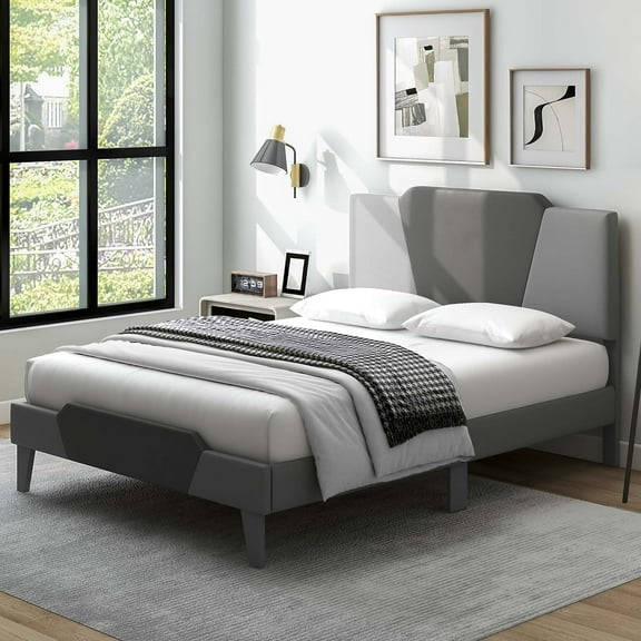 Costway Full Size Upholstered Platform Bed Frame Velvet Headboard Mattress Foundation
