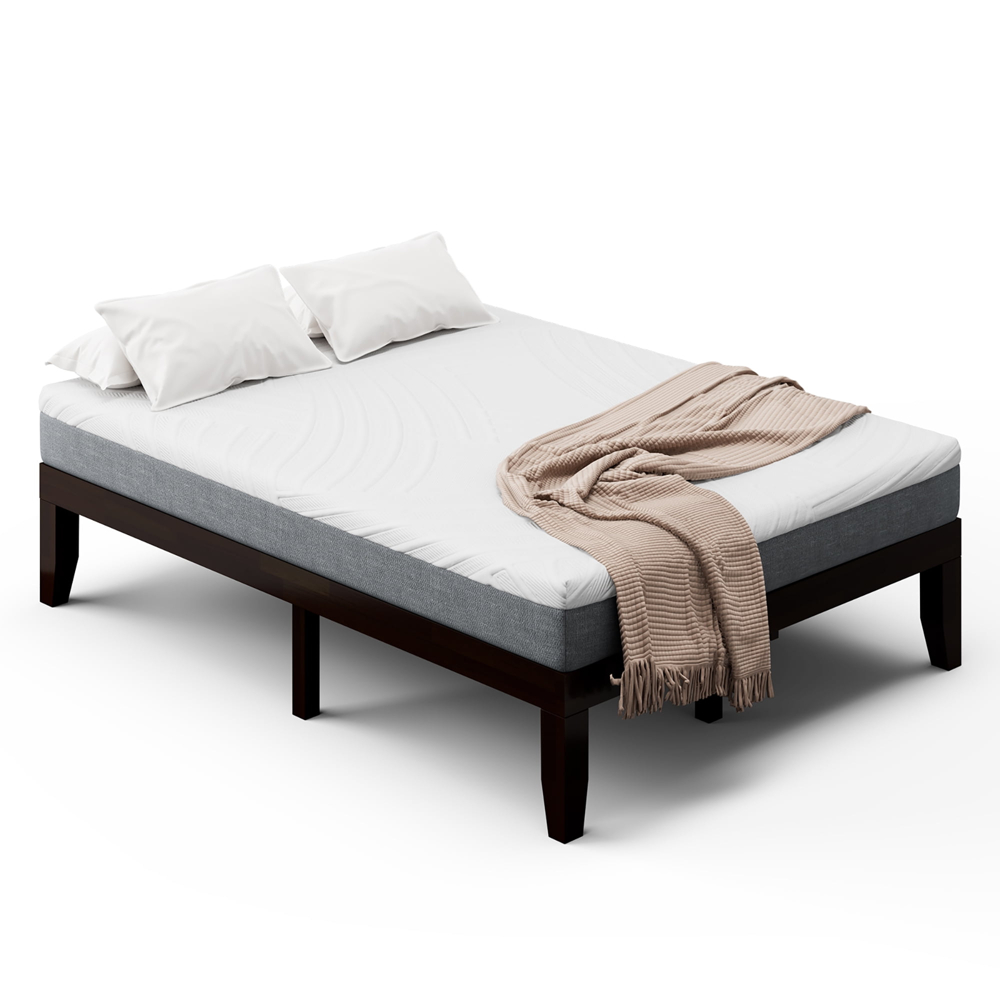 Costway Combo Full Size Wood Platform Bed Frame &amp; 8'' Gel Infused Foam ...
