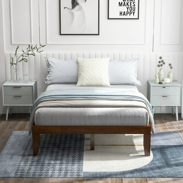Costway Full Size Wooden Platform Bed, Box Spring Not Needed, 14'' Slats Support, Mattress