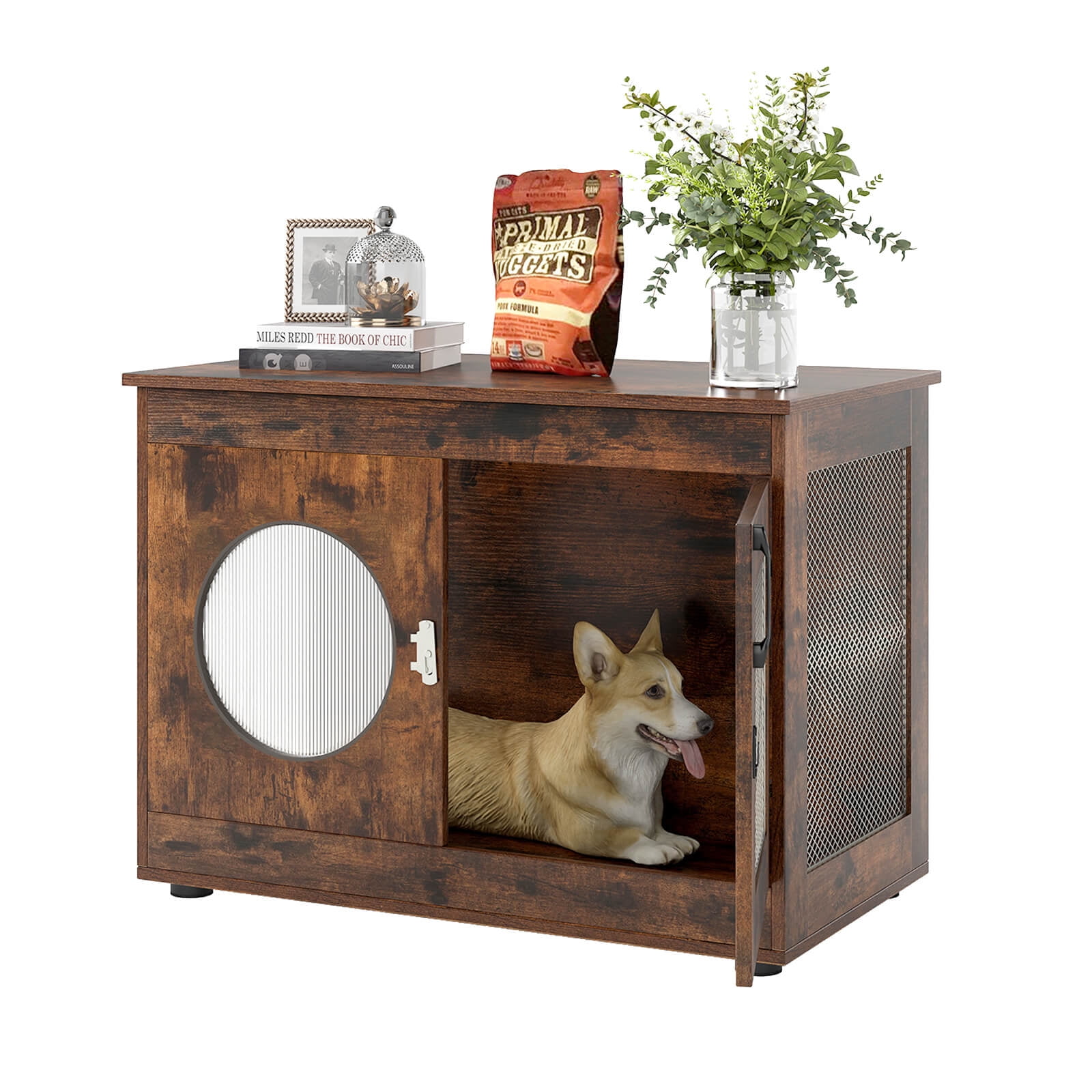 Costway Furniture Style Dog Crate for Small Medium Dogs Translucent Window Lockable Door