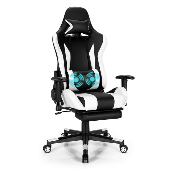 Costway Gaming Chair Massage Racing Chair w/ Lumbar Support & Footrest