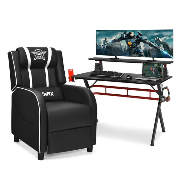 Costway Gaming Desk & Chair Set 48'' Computer Desk & Massage Recliner Chair Black + White