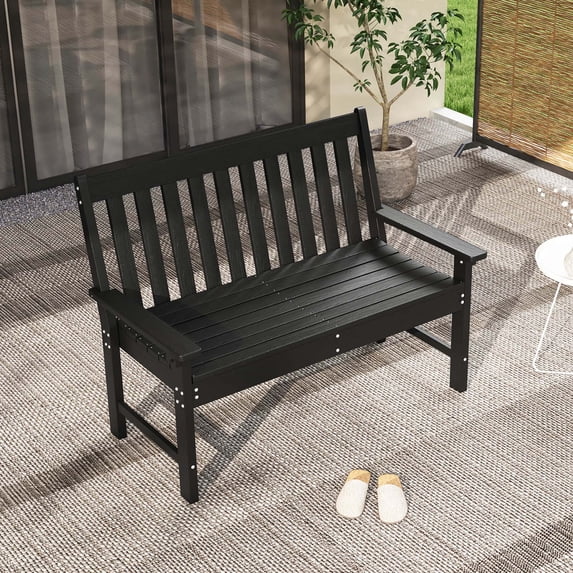 Costway Garden Bench All-Weather HDPE 2-Person Outdoor Bench for Front Porch Backyard Black