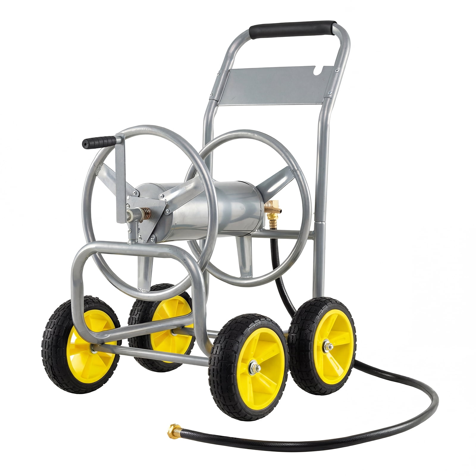 Costway Garden Hose Reel Cart 4 Wheels, 330 ft 5/8” Large Capacity for Outside Yard Lawn Silver