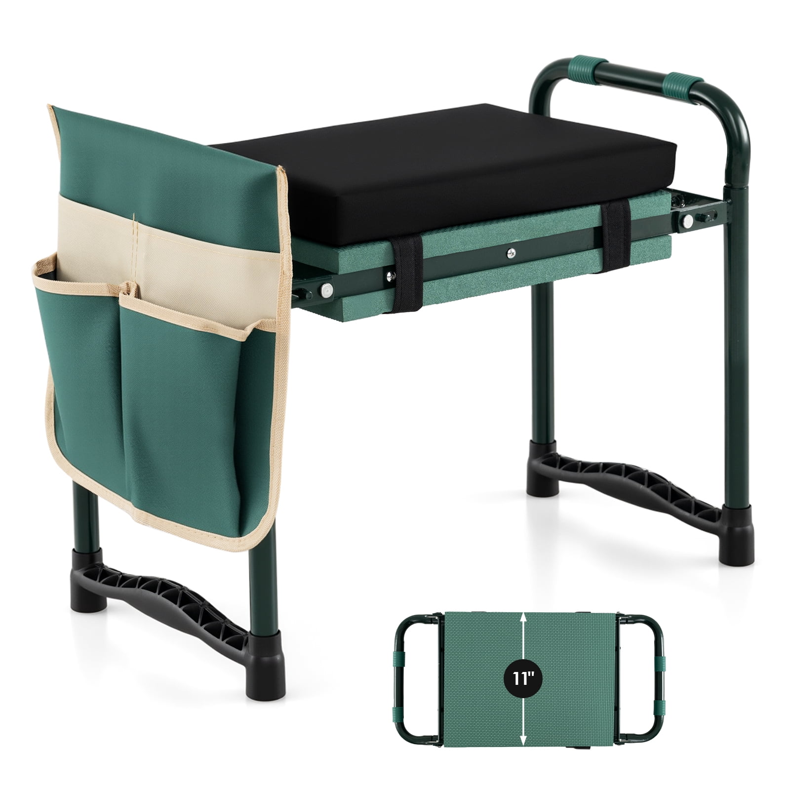 Costway Garden Kneeler and Seat, Foldable Gardening Stool with Wide EVA Foam Padding Green