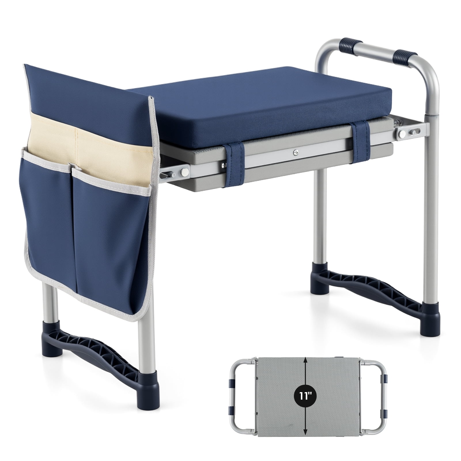 Costway Garden Kneeler and Seat, Foldable Gardening Stool with Wide EVA Foam Padding Navy