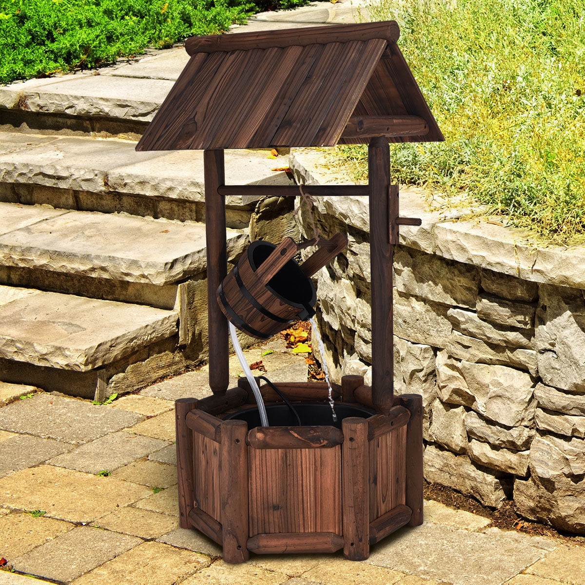 Costway Rustic Wishing Well Water Fountain for Pat