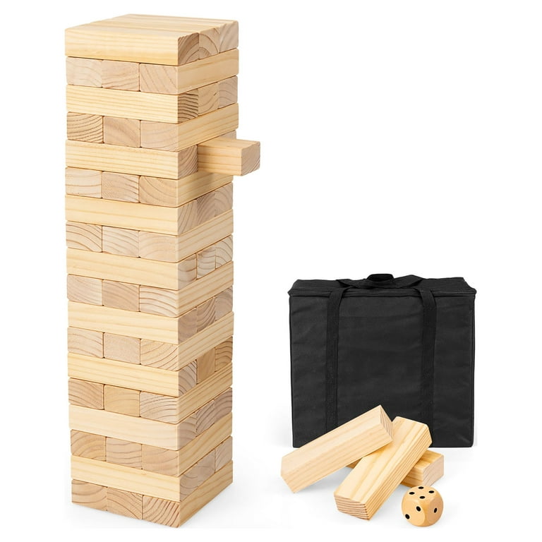 Pompotops Giant Tumbling Timber Toy - JR. Wooden Blocks Floor Game for Kids  and Adults, 48 Pieces, Premium Wood, Carry Bag feet While Playing, Life  Size Yard Tower Game 